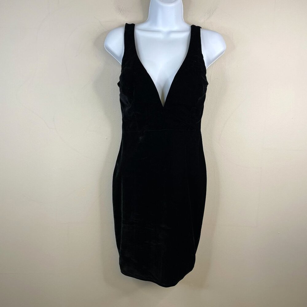 Solemio Deep V-Neck Black Mini Dress